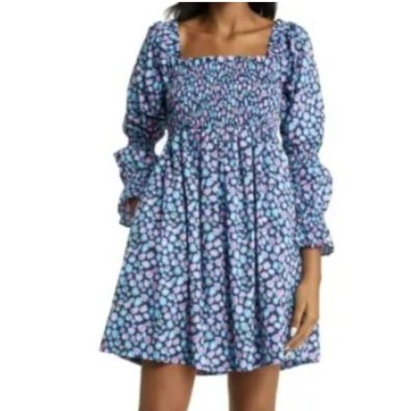 Cotton navy Lilly Pulitzer Beyond Beyonca Long Sleeve Smocked Babydoll Dress  XL - Picture 4 of 16